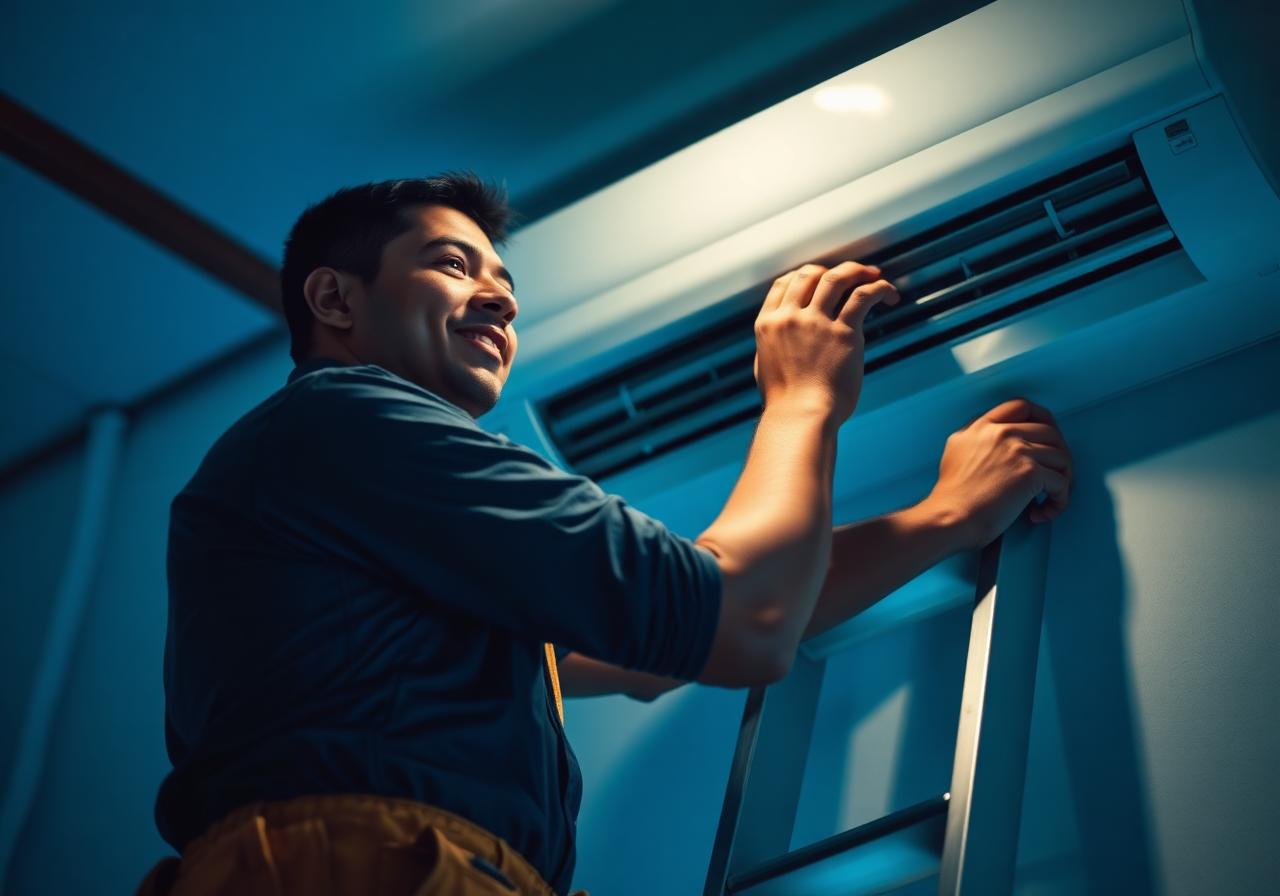 Técnico instalando aire acondicionado split